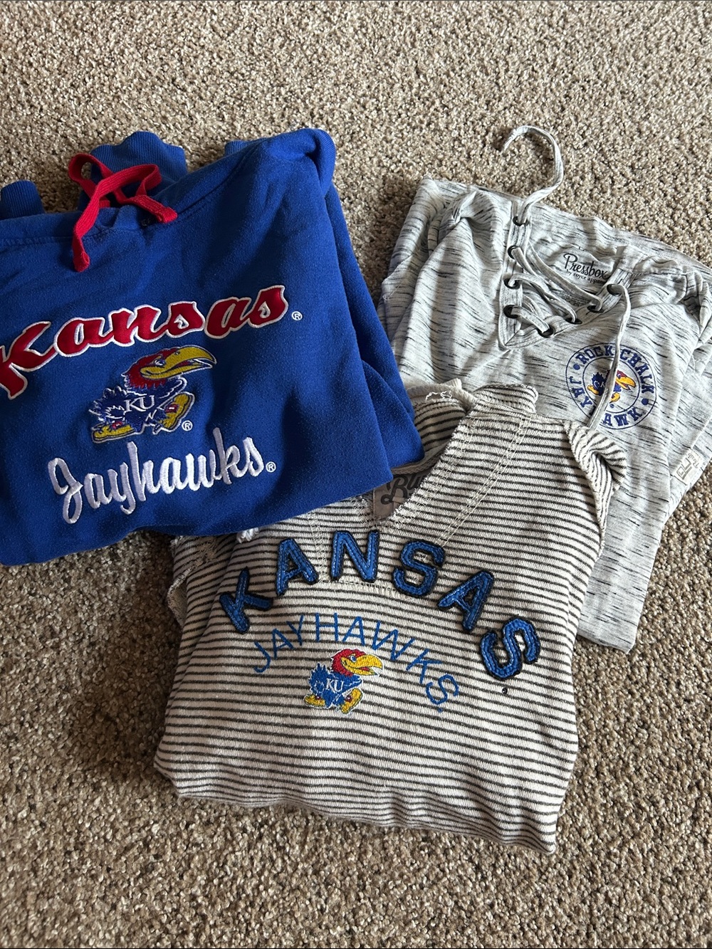 Kansas Jayhawks Blue & Gray Campus Tops - Logo Pullover & Striped Tee